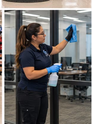 Glass cleaning in an office